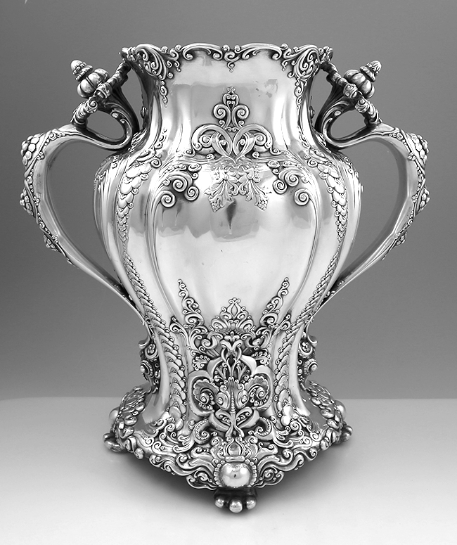 Tiffany chased and applied two handle vase Curran